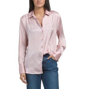 TAMARA H Rose Smoke Silky Button Front Blouse